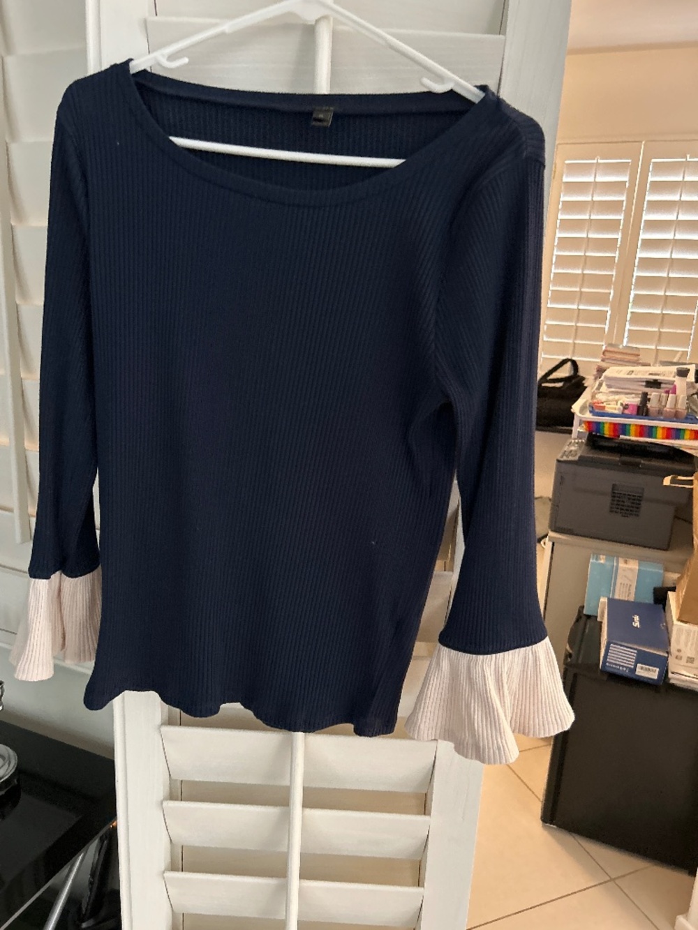JCrew Navy ribbed tee with white cuffs M